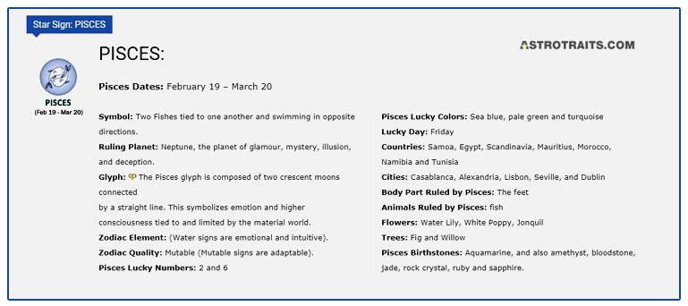 Pisces Zodiac Chart